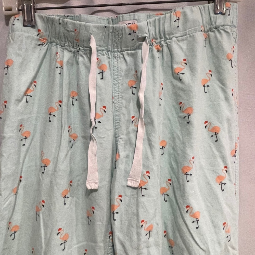 J.Crew Flamingo Christmas Pajama Pants Mint Green Santa Hat XS Holiday Lounge